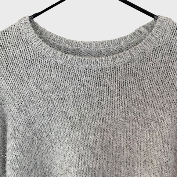 Abercrombie & Fitch Cropped Fuzzy Sweater Women's Medium Gray Metallic Pullover - Picture 5 of 11